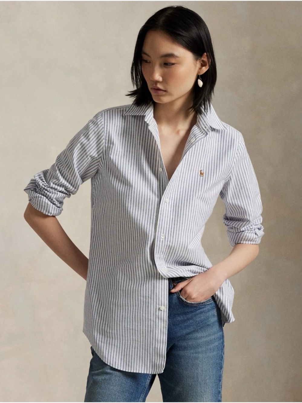 Ralph Lauren Stretch Slim Fit Striped Oxford Shirt size medium